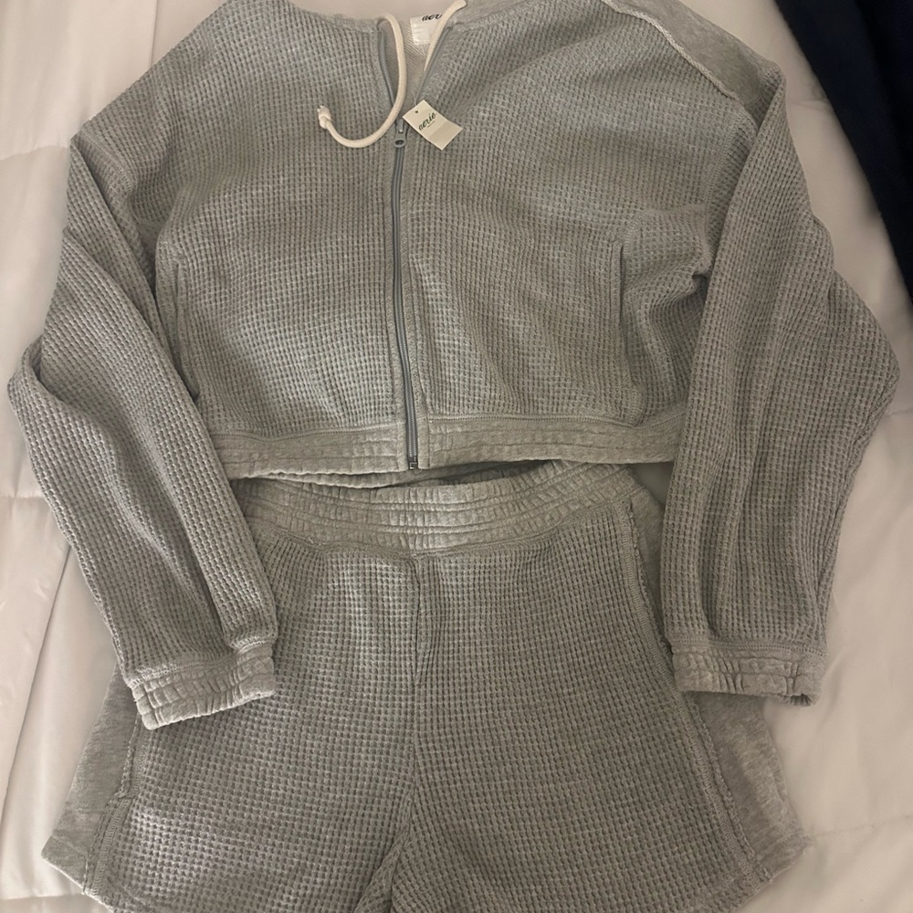 Gray Waffle Knit Lounge Set